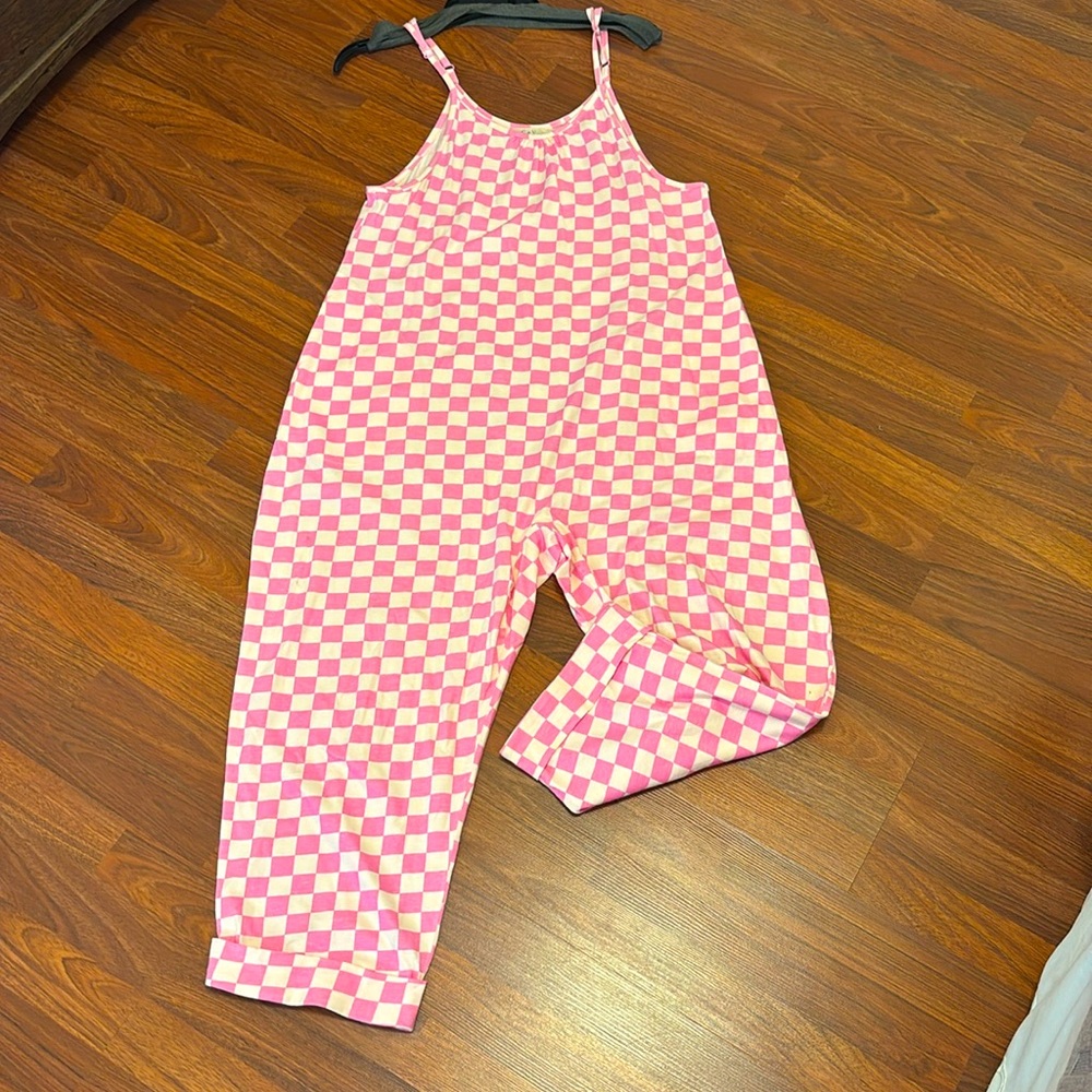 NWOT free people inspired jumpsuit in cream/pink checkered pattern